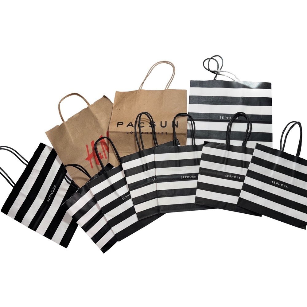 Lot of 9 Sephora H&M PacSun Paper Shopping Bags Assorted Sizes Gift Bags